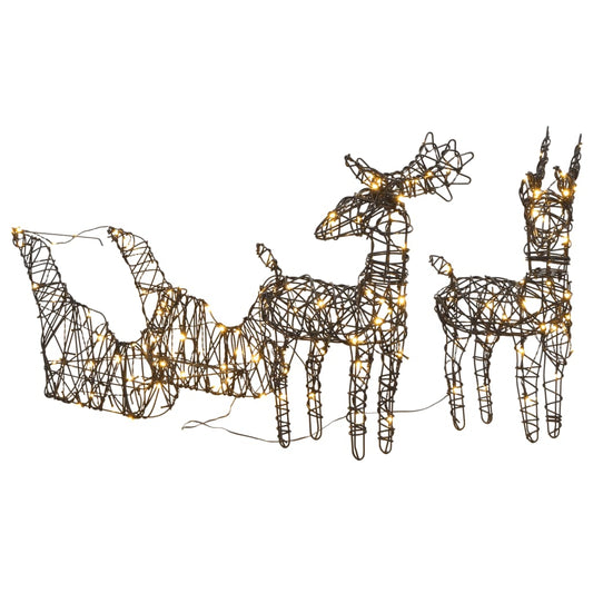vidaXL Christmas Decoration Reindeer&Sleigh 160 LEDs Warm White Rattan