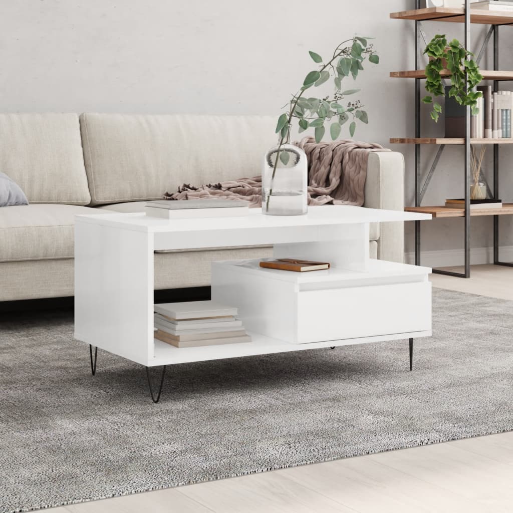vidaXL Coffee Table High Gloss White 90x49x45 cm Engineered Wood