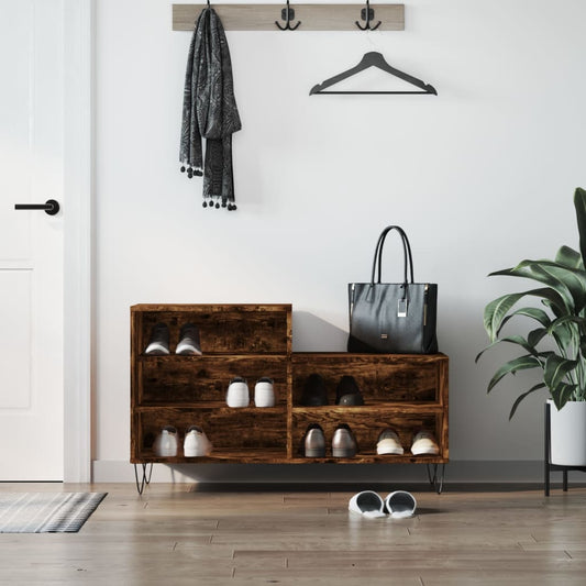 vidaXL Shoe Cabinet Smoked Oak 102x36x60 cm Engineered Wood