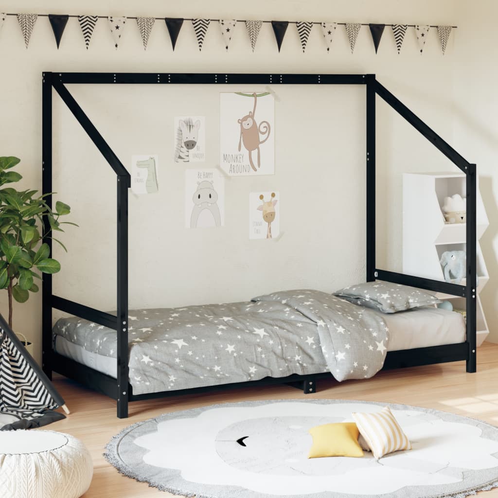 vidaXL Kids Bed Frame Black 90x190 cm Solid Wood Pine