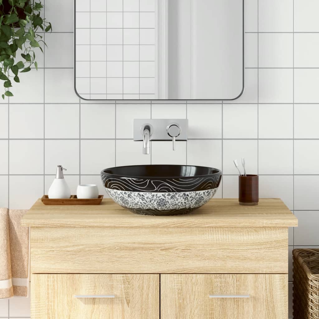 vidaXL Countertop Basin Black and Blue Round ‘_41x14 cm Ceramic