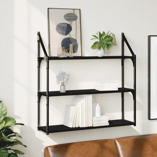 vidaXL 3-Tier Wall Shelf Black 80x21x78.5 cm Engineered Wood