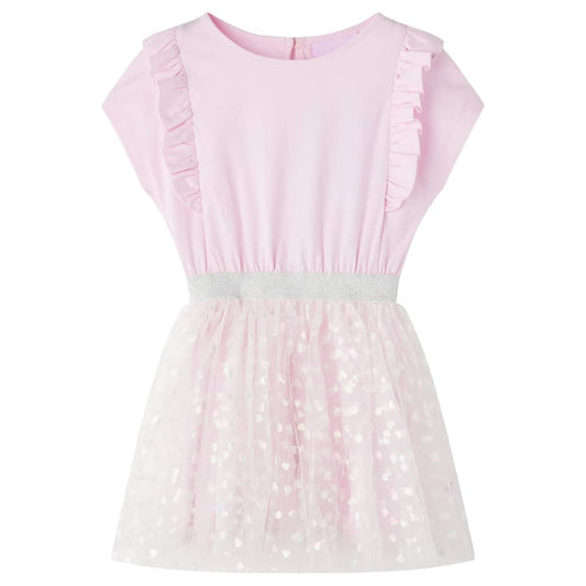 Kids' Dress with Ruffles Shiny Heart Print Light Pink 92