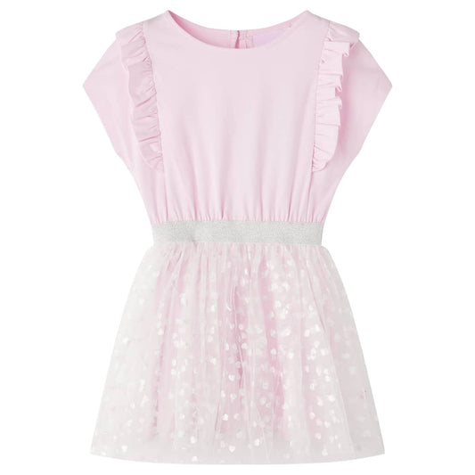 Kids' Dress with Ruffles Shiny Heart Print Light Pink 104