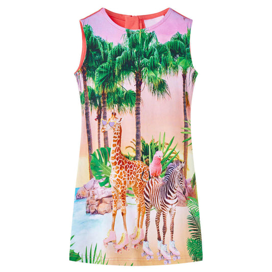 Kids' Dress Tropical Scenery and Animal Print Coral 140
