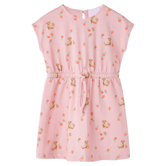 Kids' Dress with Drawstring Puppy and Fruit Print Light Orange 92