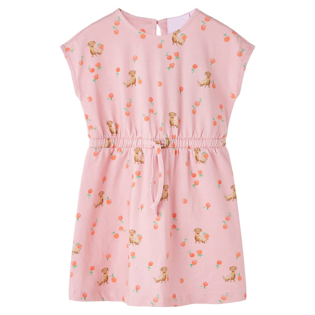 Kids' Dress with Drawstring Puppy and Fruit Print Light Orange 116