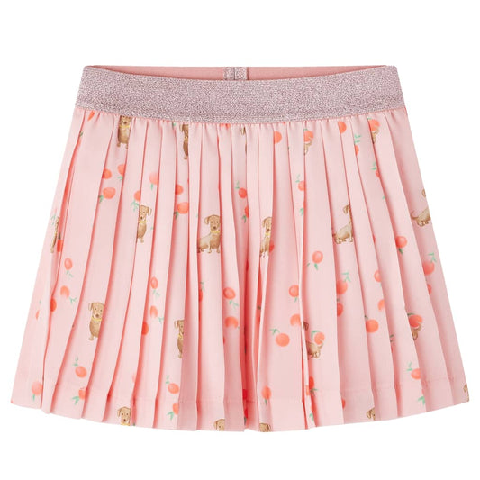 Kids' Pleated Skirt Puppy and Fruit Print Light Orange 92