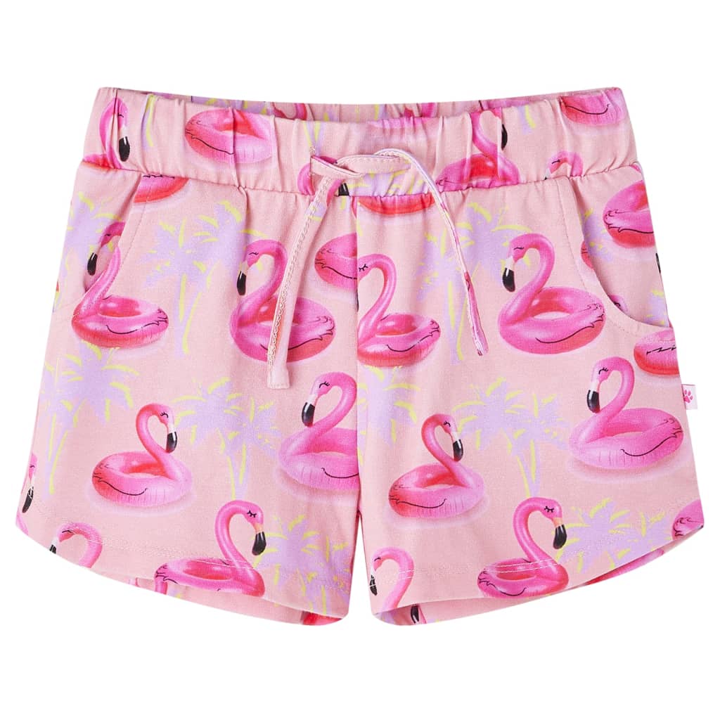 Kids' Shorts with Drawstring Flamingo Swim Ring Print Light Pink 128
