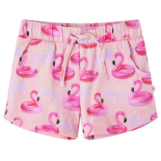 Kids' Shorts with Drawstring Flamingo Swim Ring Print Light Pink 128