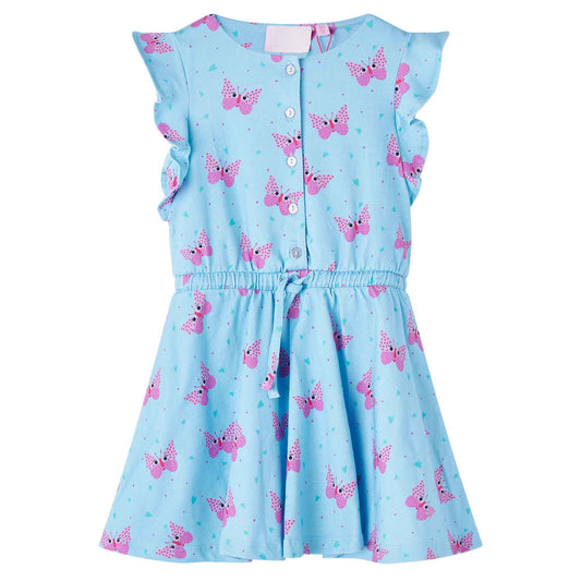 Kids' Dress with Buttons Sleeveless Butterfly Print Blue 92