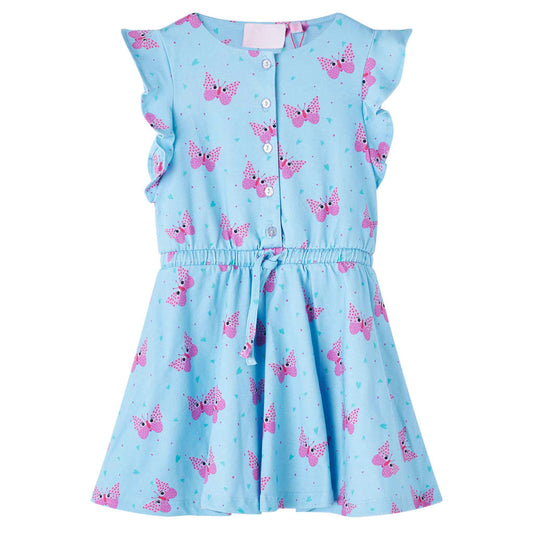 Kids' Dress with Buttons Sleeveless Butterfly Print Blue 128