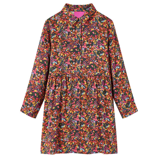 Kids' Dress with Long Sleeves Flowers Print Multicolour 140