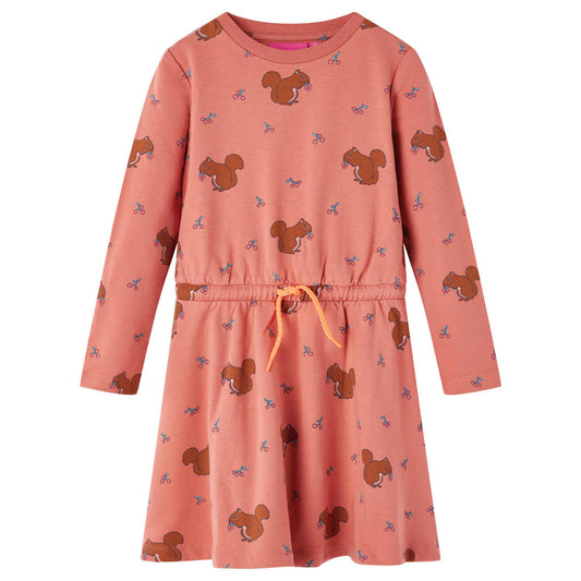 Kids' Dress Squirrels Print Old Rose 128