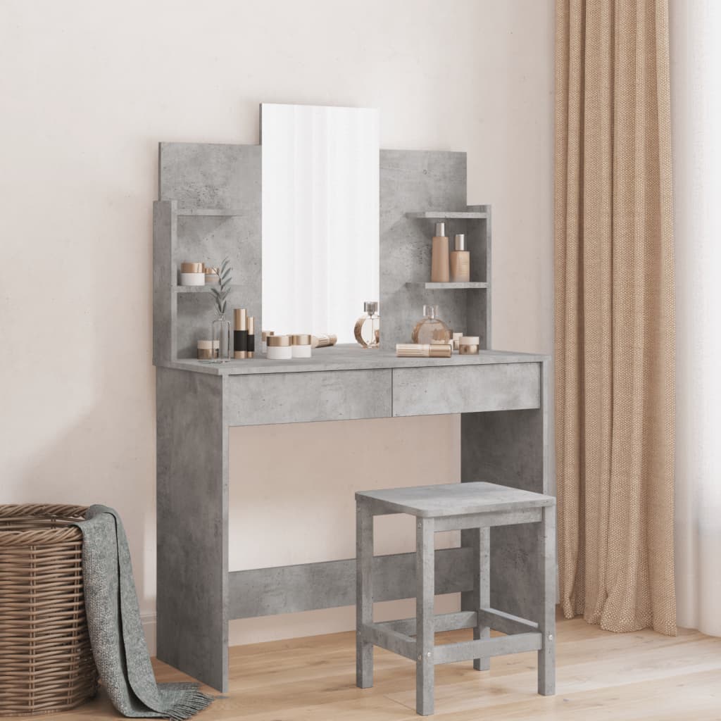 vidaXL Dressing Table with Mirror Concrete Grey 96x39x142 cm