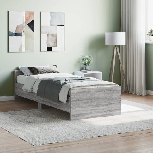 vidaXL Bed Frame Grey Sonoma 75x190 cm Small Single Engineered Wood