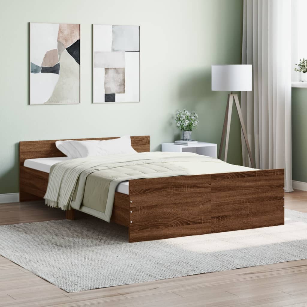 vidaXL Bed Frame with Headboard and Footboard Brown Oak 120x200 cm