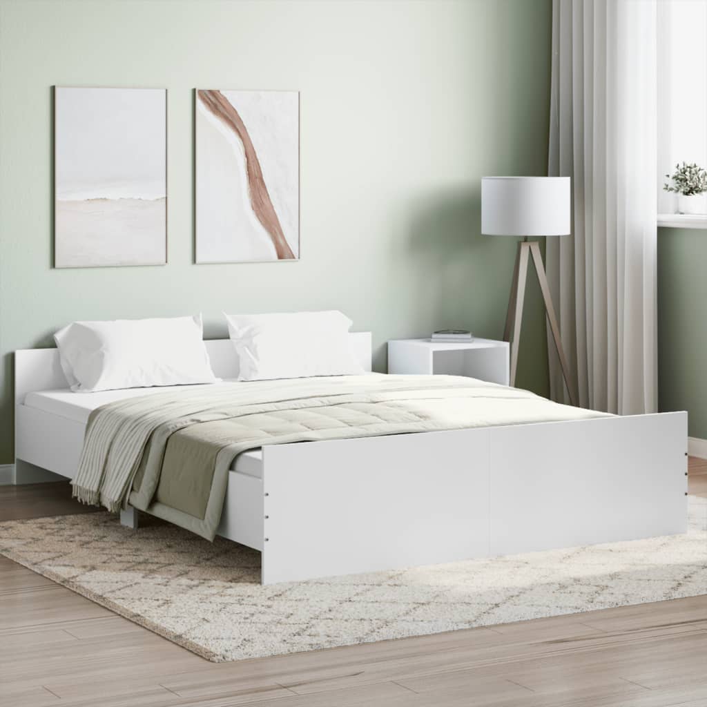 vidaXL Bed Frame with Headboard and Footboard White 150x200 cm