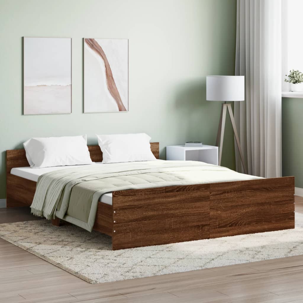 vidaXL Bed Frame with Headboard and Footboard Brown Oak 160x200 cm