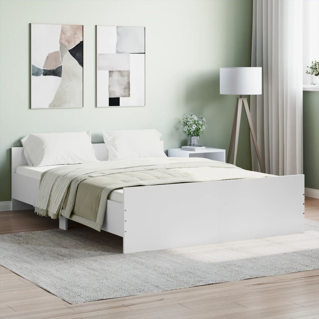 vidaXL Bed Frame with Headboard and Footboard White 140x190 cm