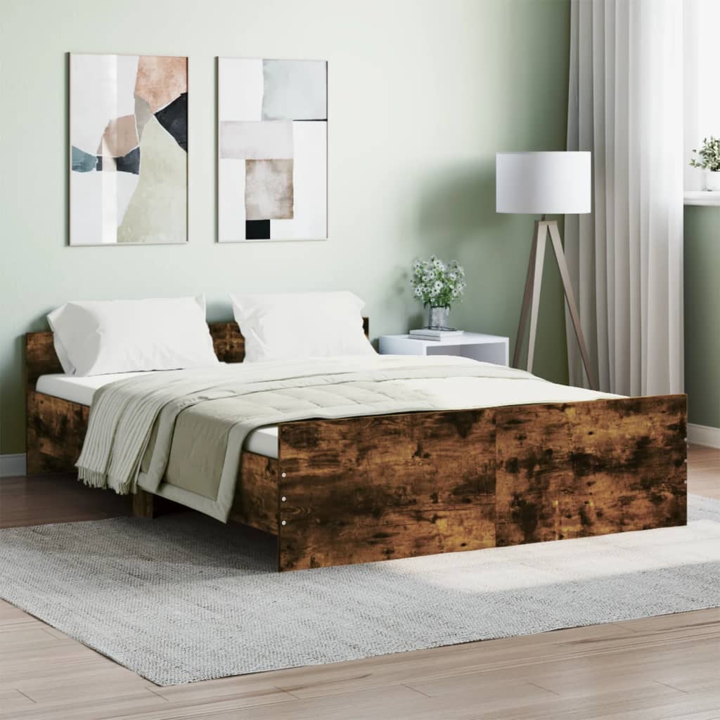 vidaXL Bed Frame with Headboard and Footboard Smoked Oak 140x190 cm