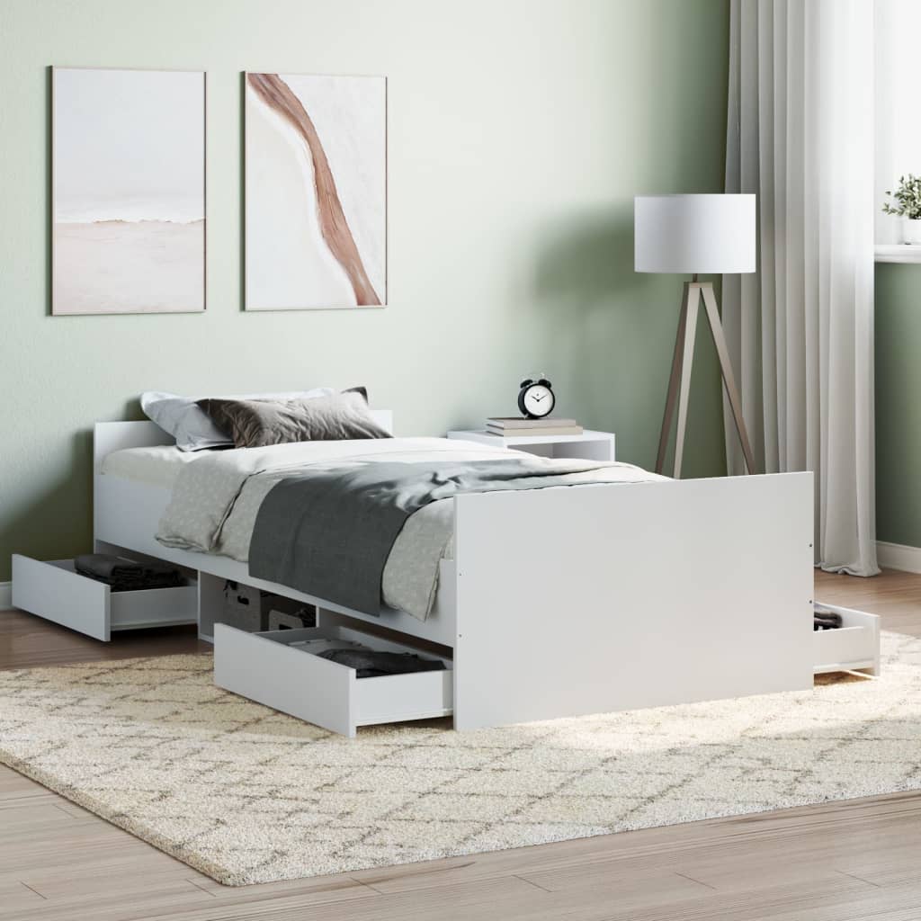 vidaXL Bed Frame with Headboard and Footboard White 100x200 cm