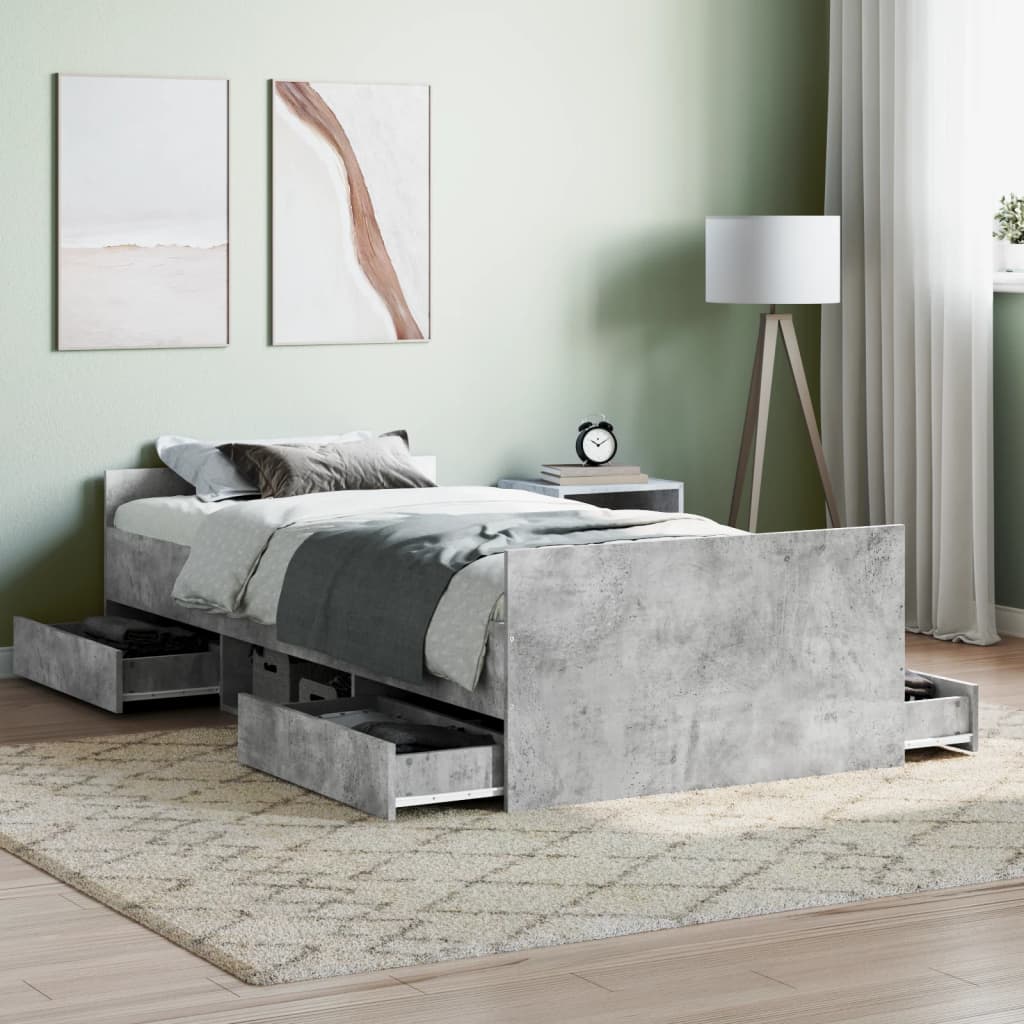 vidaXL Bed Frame with Headboard and Footboard Concrete Grey 90x200 cm
