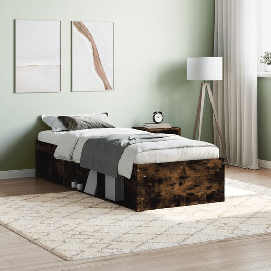 vidaXL Bed Frame Smoked Oak 75x190 cm Small Single