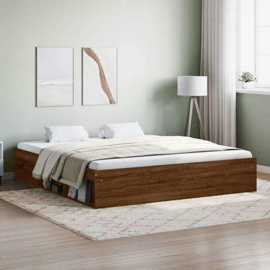 vidaXL Bed Frame Brown Oak 180x200 cm Super King Size