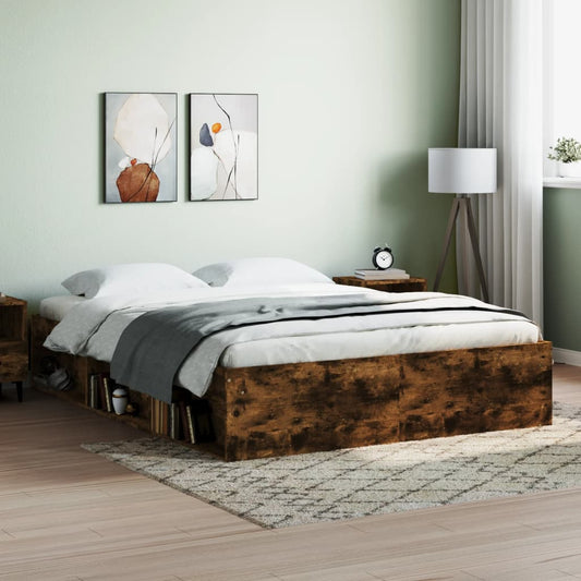 vidaXL Bed Frame Smoked Oak 140x190 cm