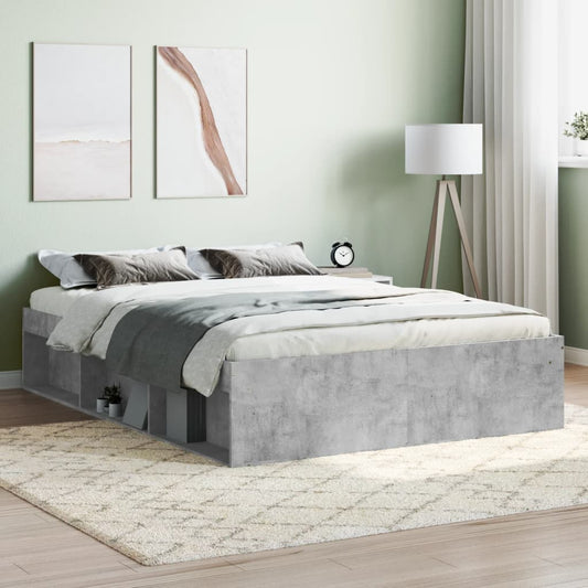 vidaXL Bed Frame Concrete Grey 135x190 cm Double