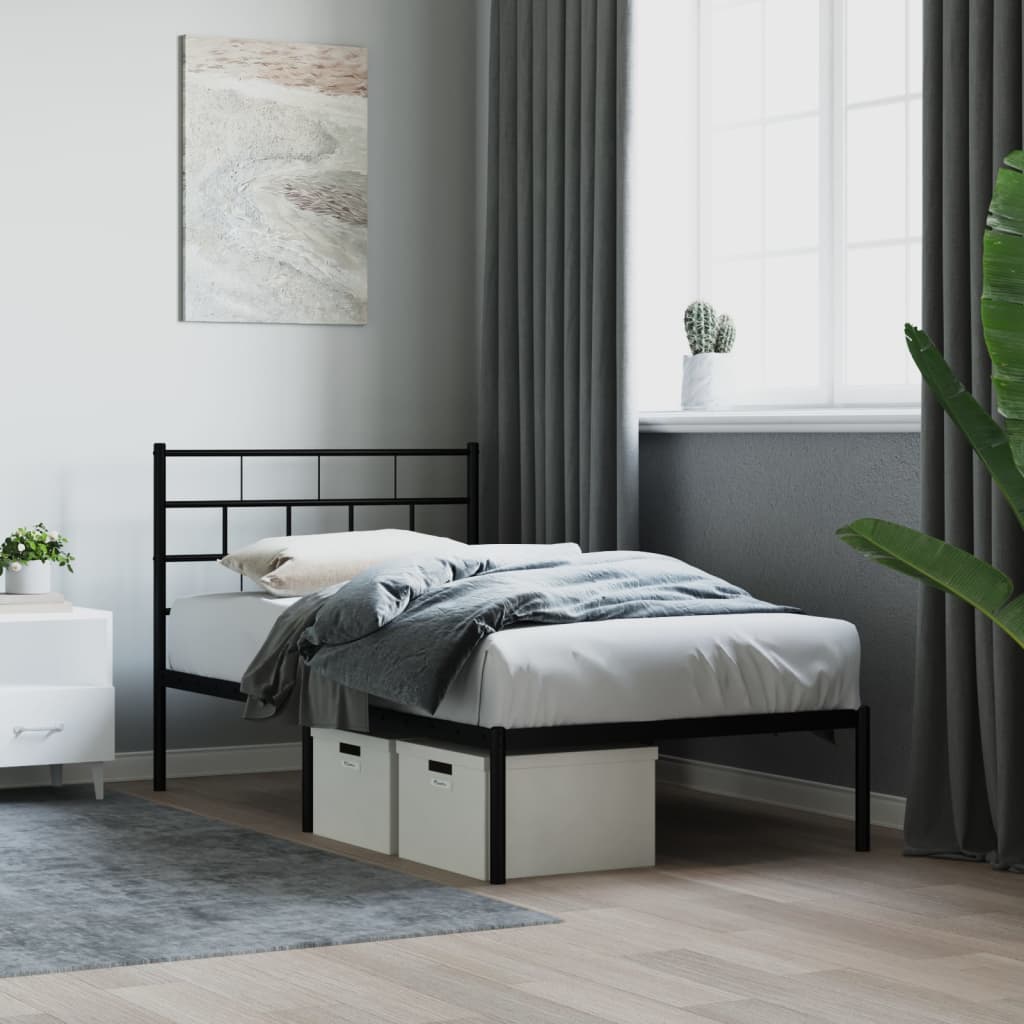vidaXL Metal Bed Frame with Headboard Black 80x200 cm