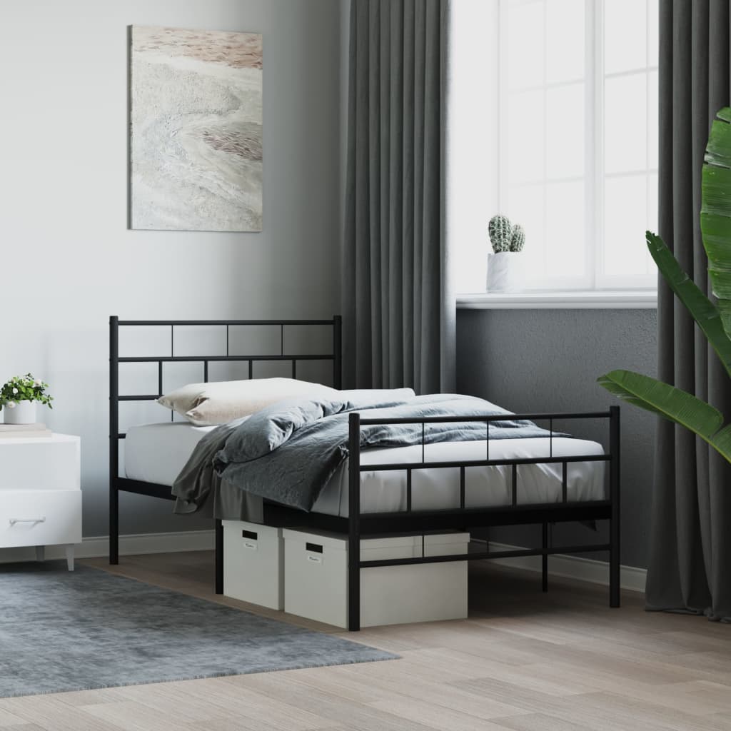 vidaXL Metal Bed Frame with Headboard and Footboard Black 107x203 cm