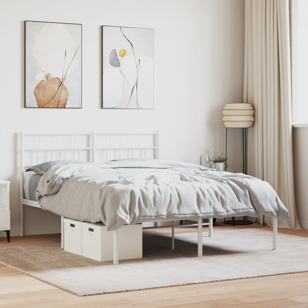 vidaXL Metal Bed Frame with Headboard White 135x190 cm