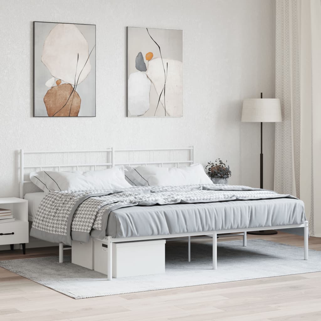 vidaXL Metal Bed Frame with Headboard White 183x213 cm