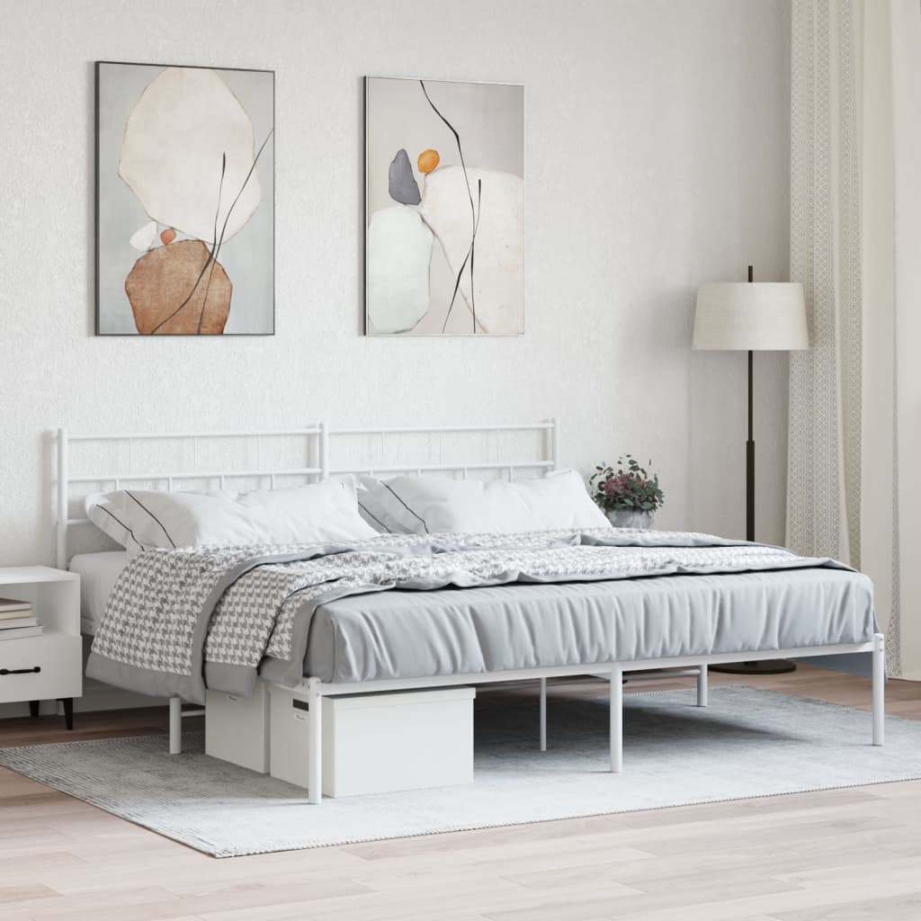 vidaXL Metal Bed Frame with Headboard White 200x200 cm
