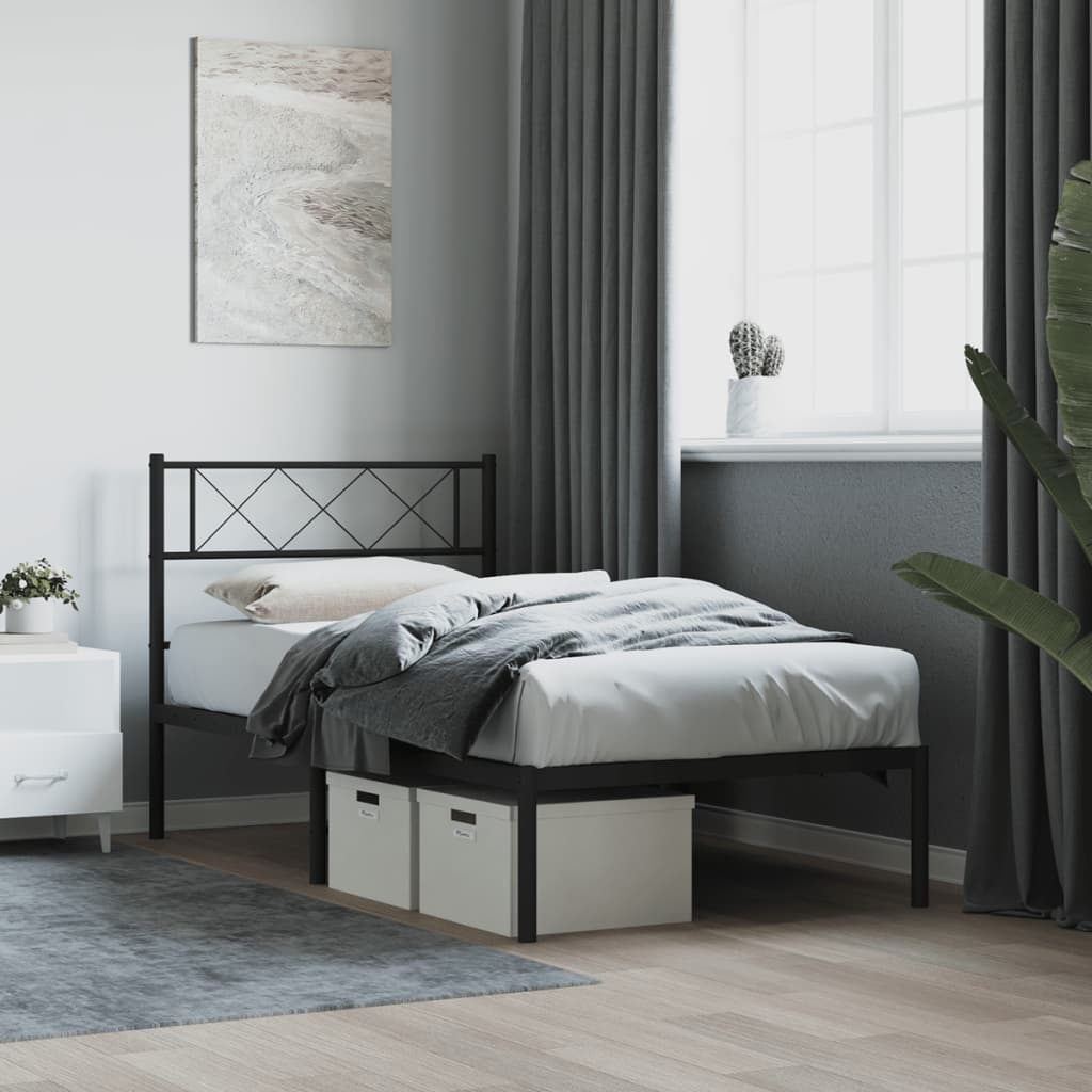 vidaXL Metal Bed Frame with Headboard Black 75x190 cm 2FT6 Small Single