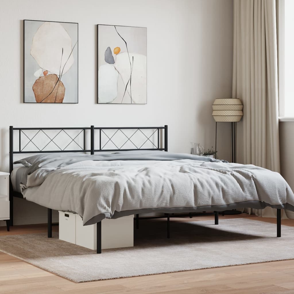 vidaXL Metal Bed Frame with Headboard Black 140x200 cm