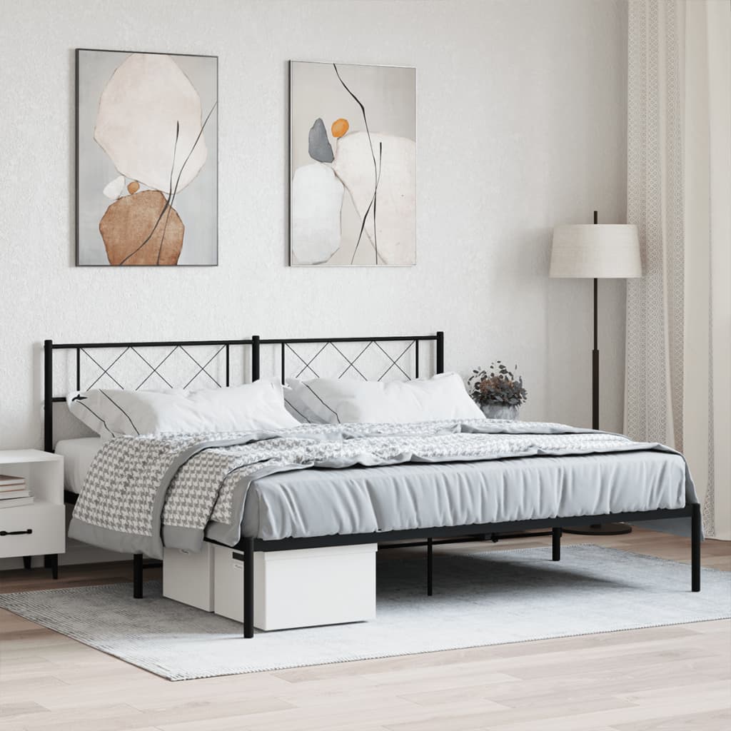 vidaXL Metal Bed Frame with Headboard Black 183x213 cm