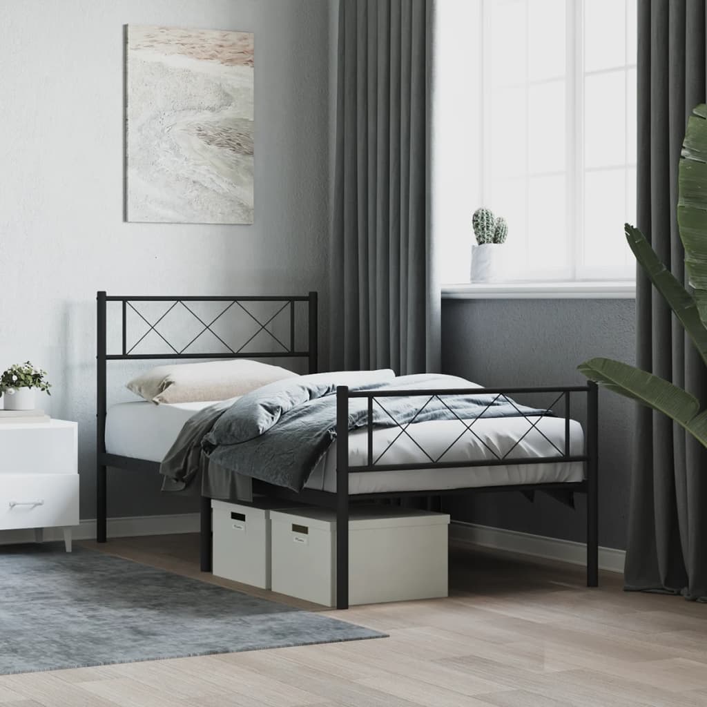 vidaXL Metal Bed Frame with Headboard and Footboard Black 100x190 cm