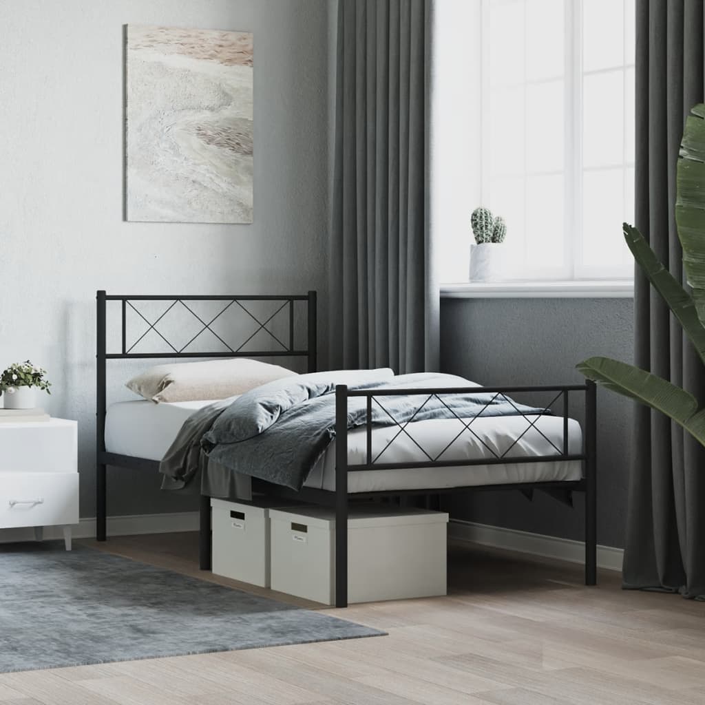 vidaXL Metal Bed Frame with Headboard and Footboard Black 100x200 cm