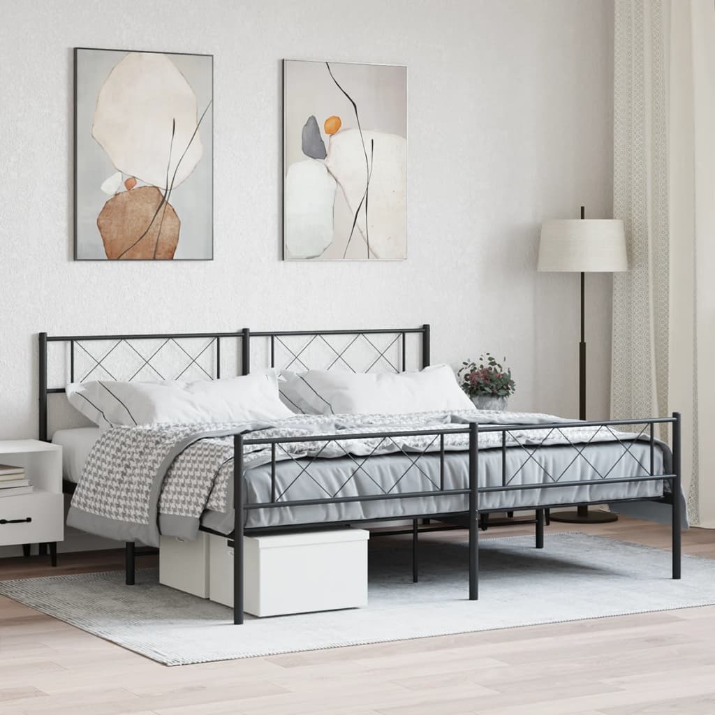 vidaXL Metal Bed Frame with Headboard and Footboard Black 193x203 cm