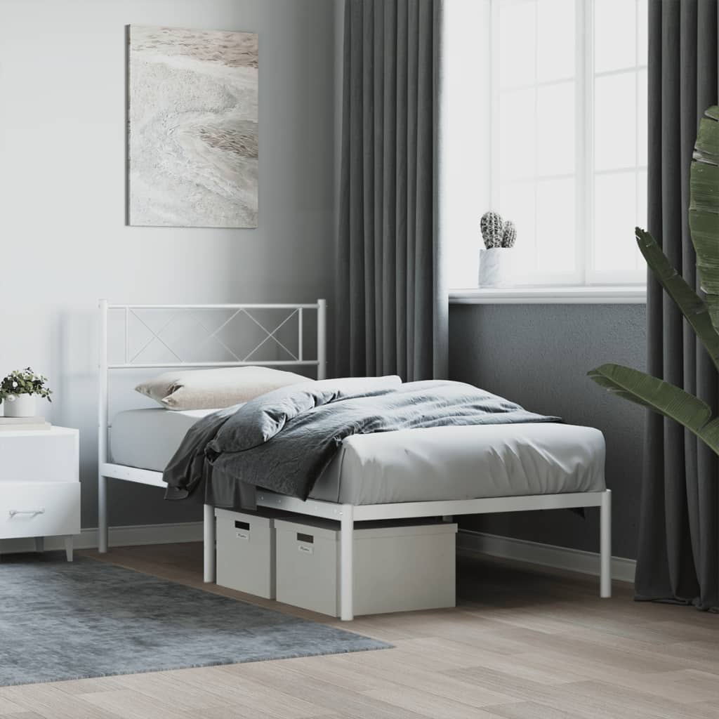 vidaXL Metal Bed Frame with Headboard White 80x200 cm