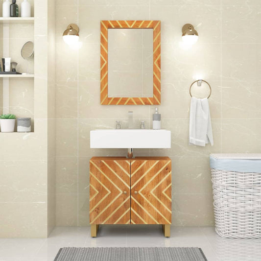 vidaXL 2 Piece Bathroom Cabinet Set Brown and Black Solid Wood Mango