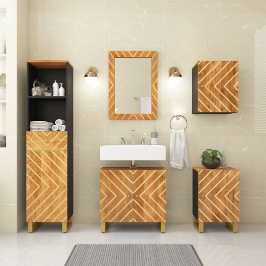 vidaXL 5 Piece Bathroom Cabinet Set Brown and Black Solid Wood Mango