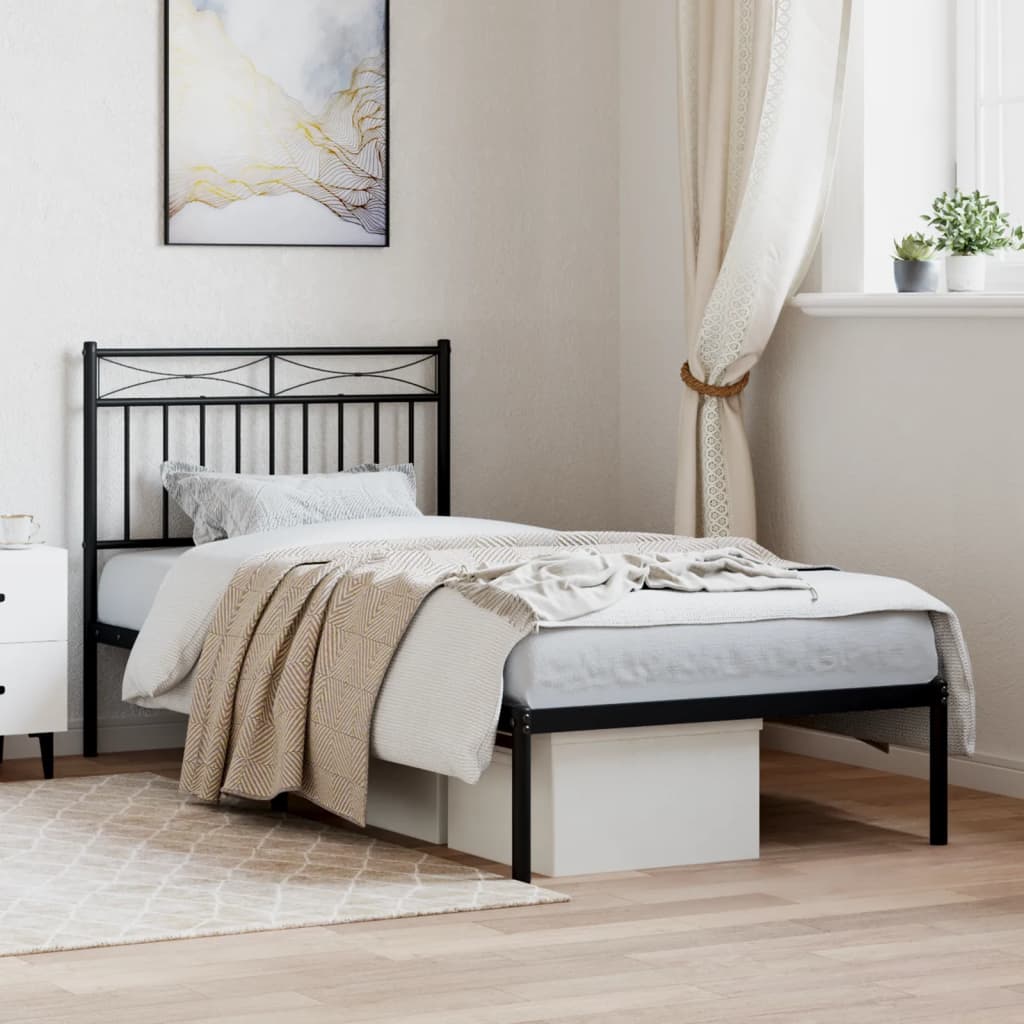 vidaXL Metal Bed Frame with Headboard Black 90x200 cm