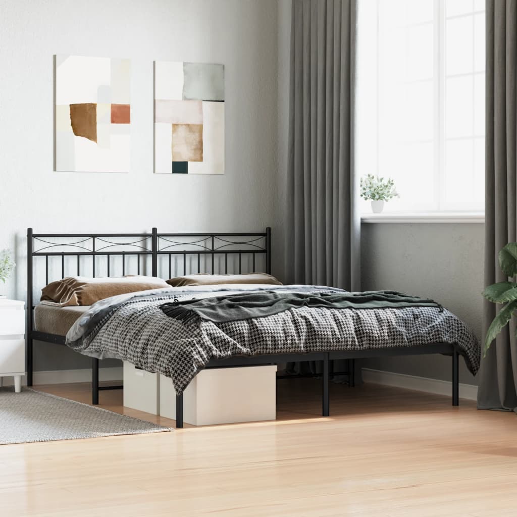 vidaXL Metal Bed Frame with Headboard Black 160x200 cm