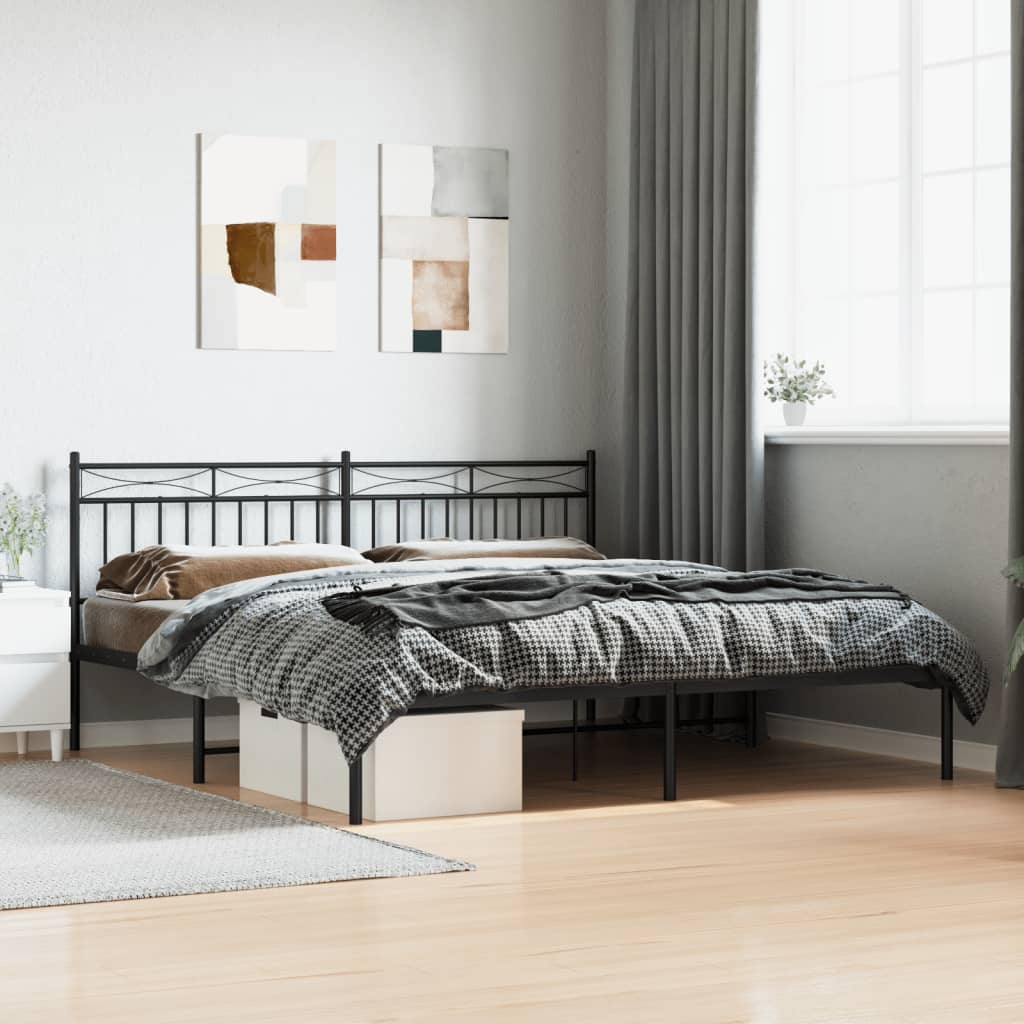 vidaXL Metal Bed Frame with Headboard Black 183x213 cm