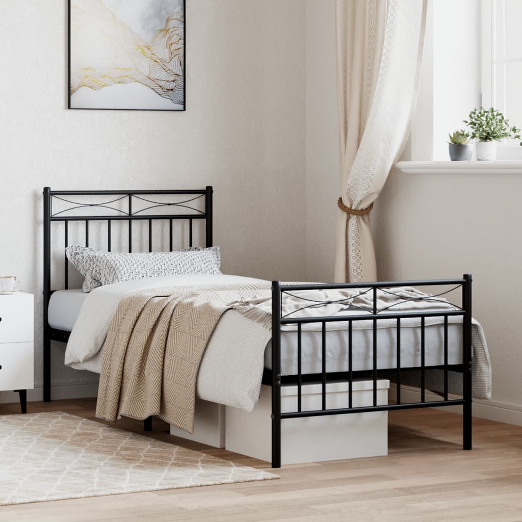 vidaXL Metal Bed Frame with Headboard and FootboardŒæBlack 75x190 cm