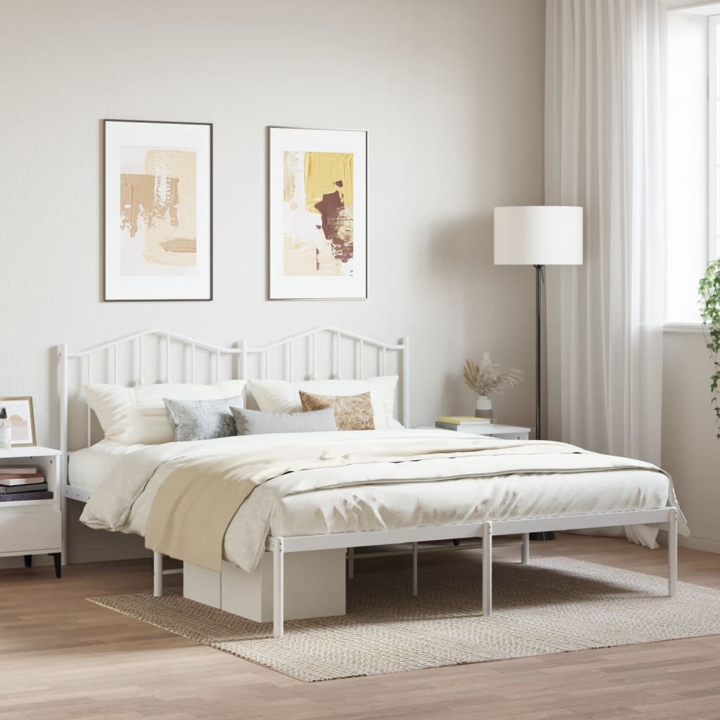 vidaXL Metal Bed Frame with Headboard White 160x200 cm